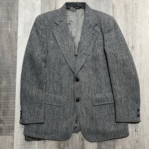VTG Harris Tweed Blazer Grey Woven Knit Fashion Bar 70s Sport Coat Jacket 42